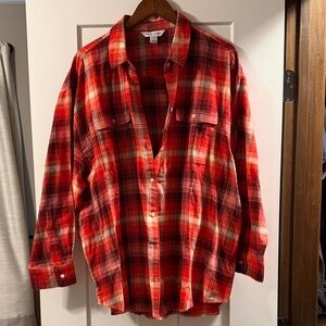 Red Plaid Button-Up Shirt